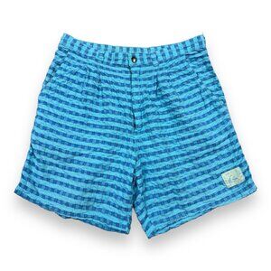 Vtg 90s Quiksilver Bright Blue Gingham Plaid Cotton Shorts Mens Sz 33 Surf Skate